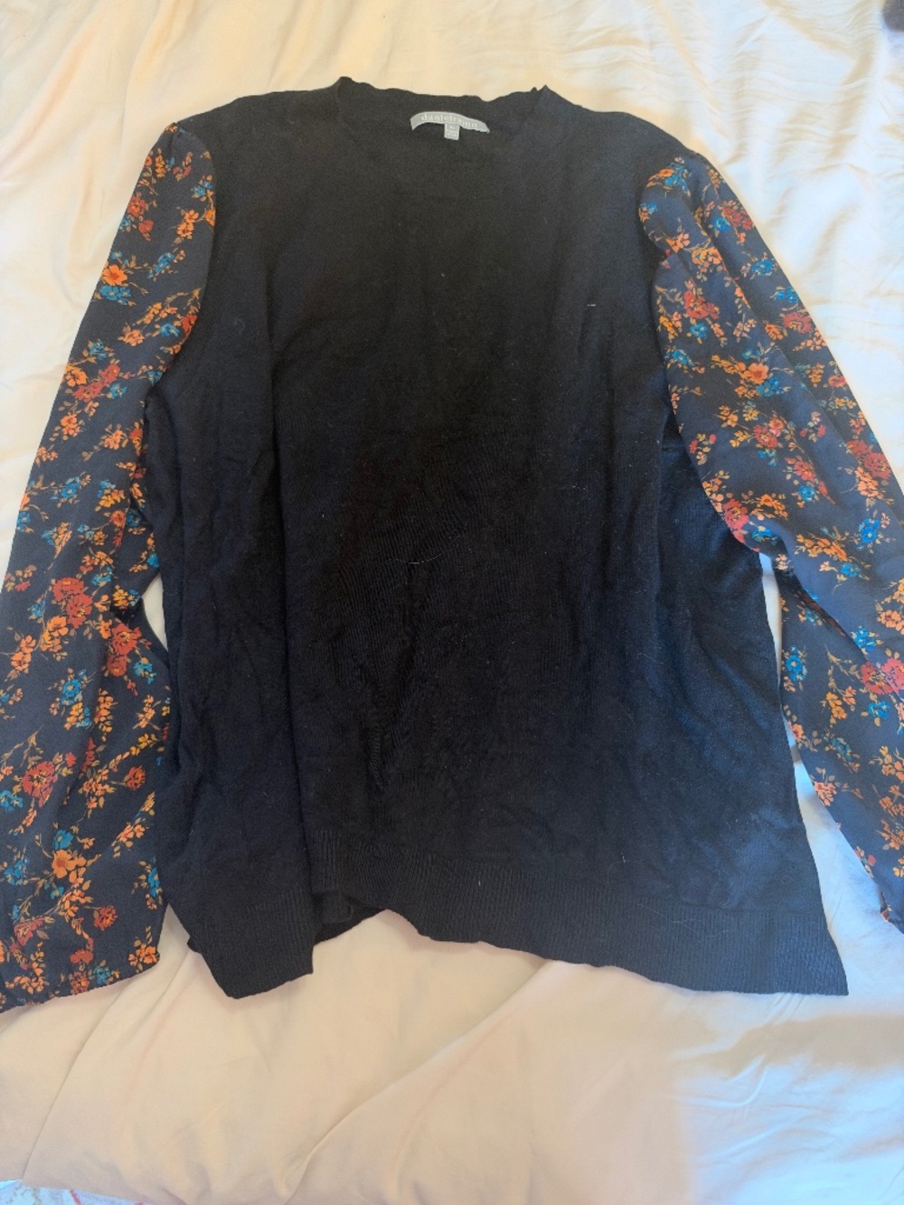 Daniel Rainn Black sweater with chiffon floral sleeves 2x
